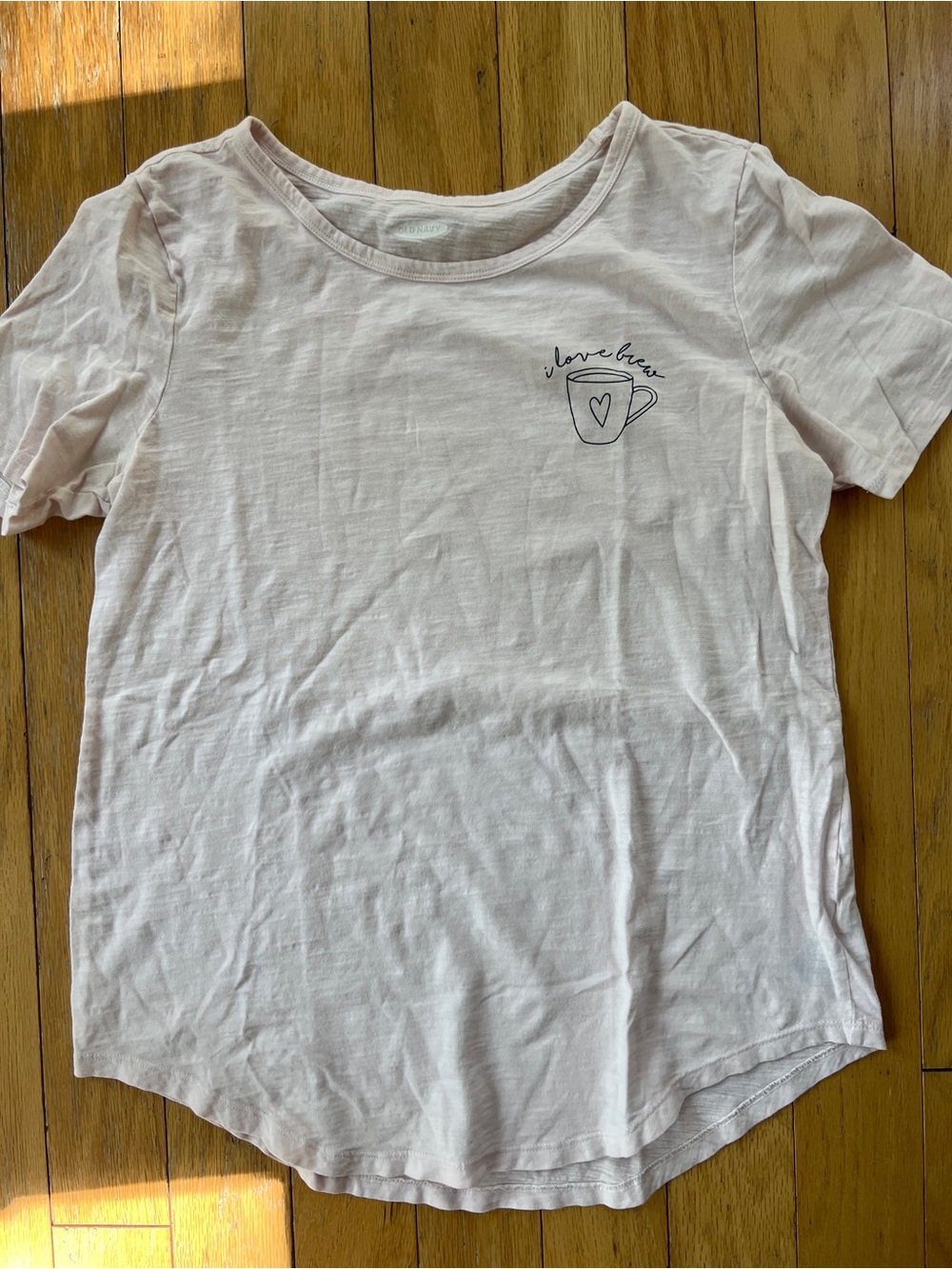 Old Navy Light Pink Women’s Short Sleeve Tee with Coffee Mug Heart Graphic